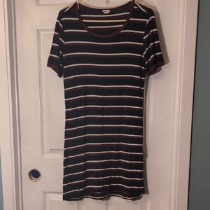 Striped Black, Maroon and White T-Shirt Dress, Garage